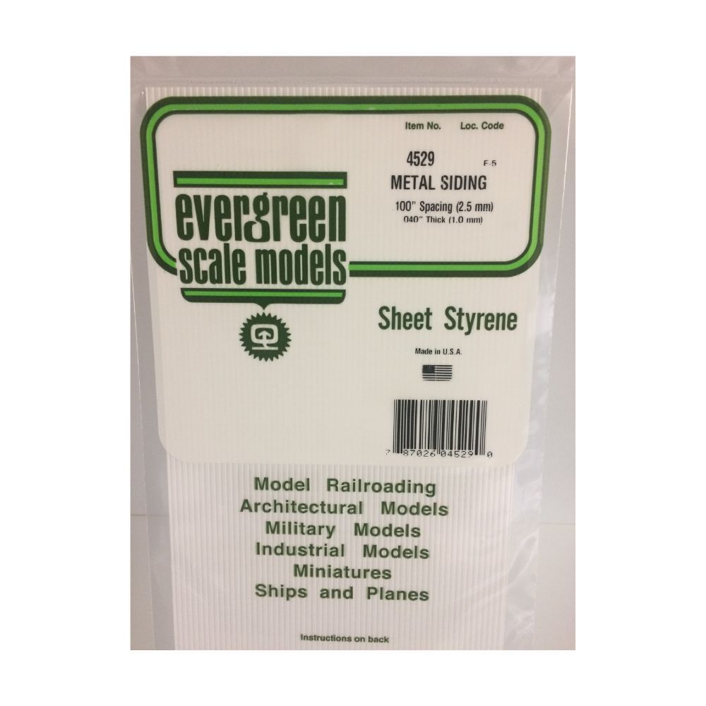 Evergreen 4529 Styrene Metal Siding, .100 in Spacing, 6 x 12 in