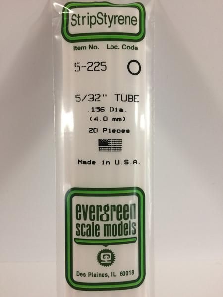 Evergreen 5225 Styrene Tube 5/32 (.156) in (20 Pack)