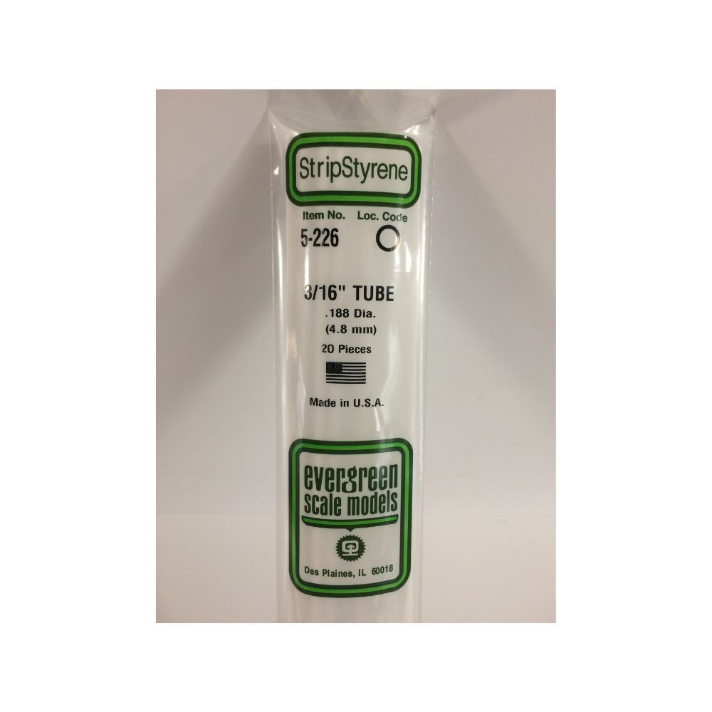 Evergreen 5226 Styrene Tube 3/16 (.188) in (20 Pack)