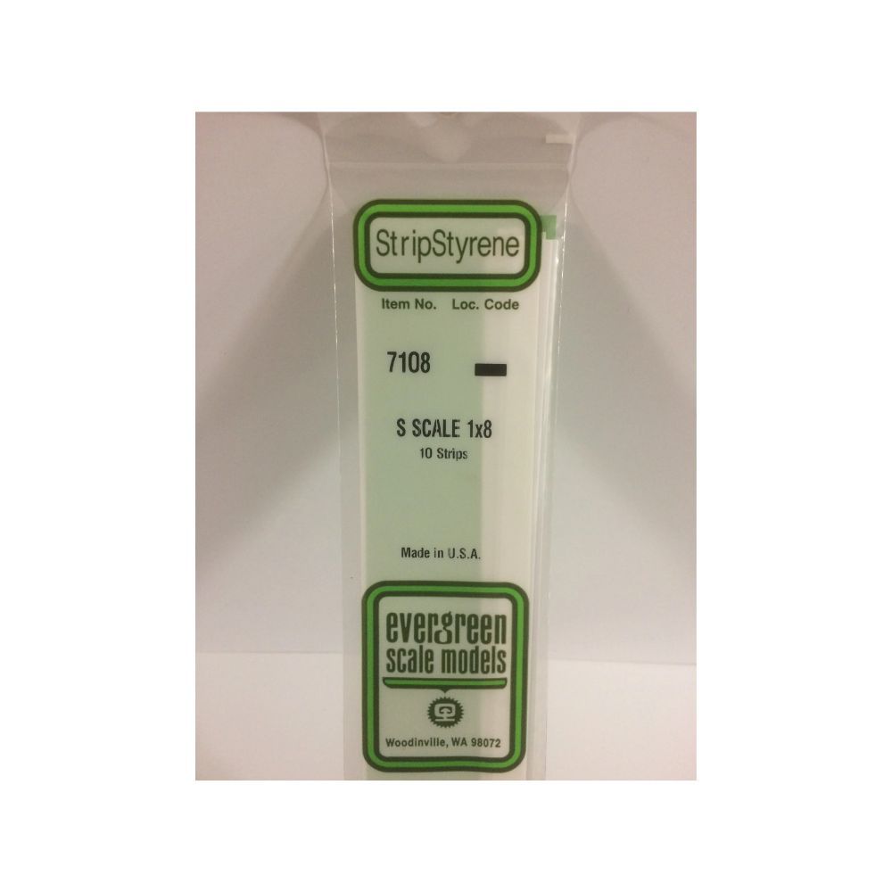 Evergreen 7108 S Scale Styrene Strip 1 x 8 (10 Pack)