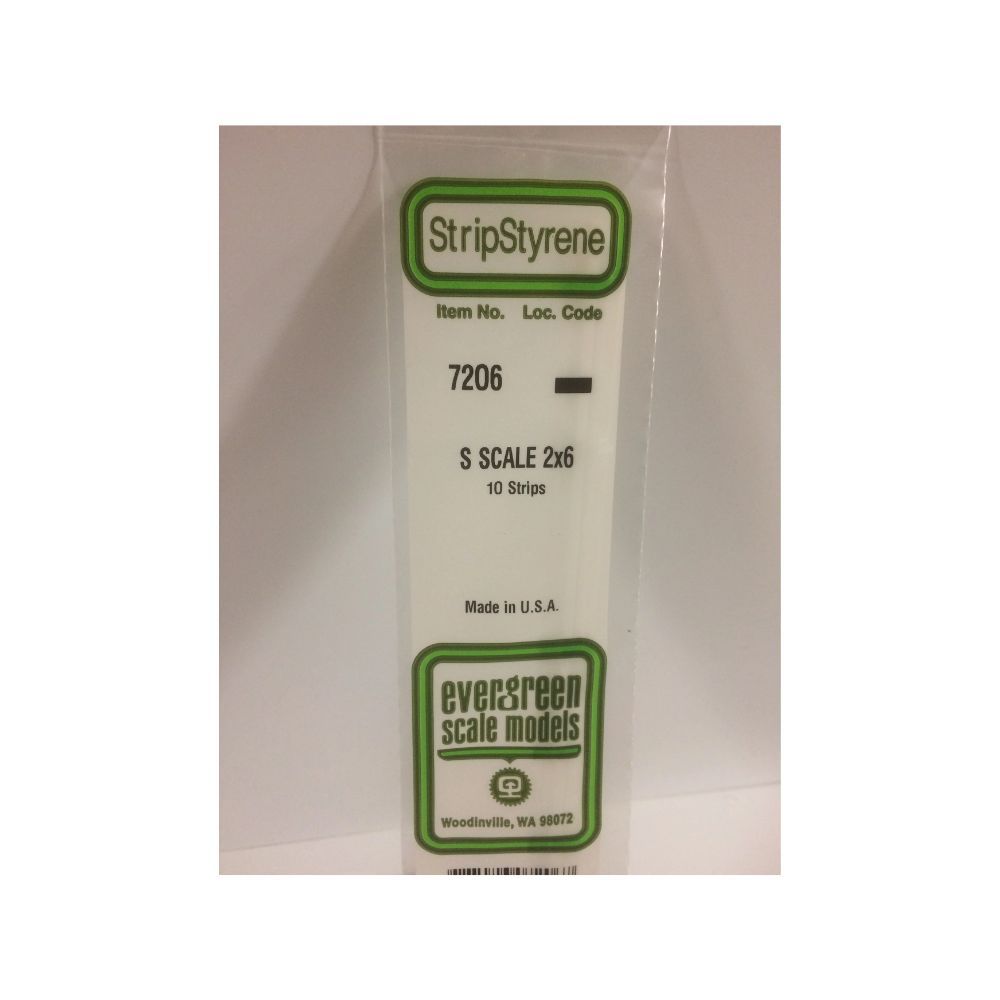Evergreen 7206 S Scale Styrene Strip 2 x 6 (10 Pack)