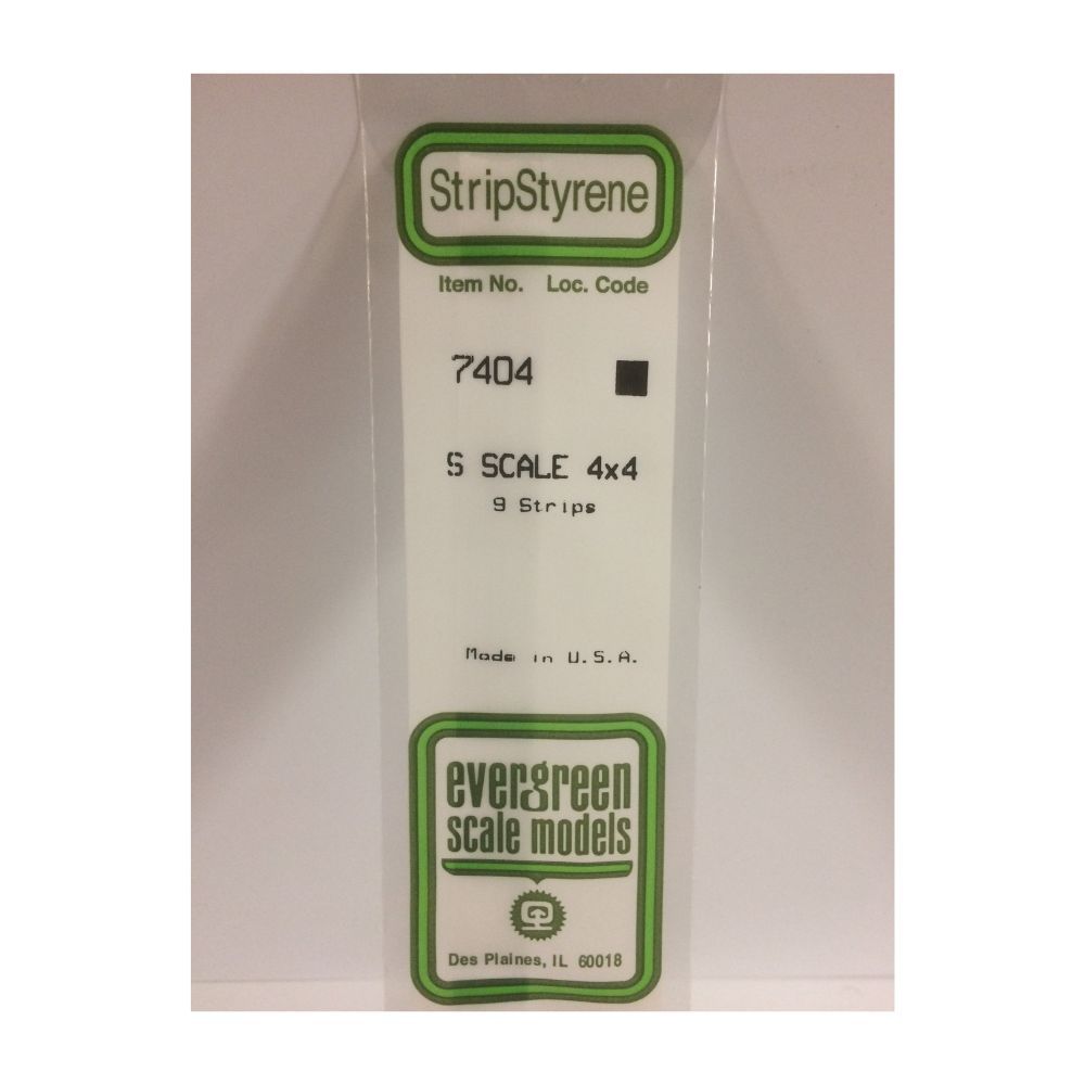 Evergreen 7404 S Scale Styrene Strip 4 x 4 (9 Pack)