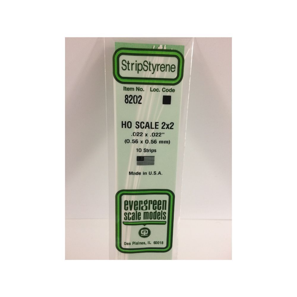 Evergreen 8202 HO Scale Styrene Strip 2 x 2 (10 Pack)
