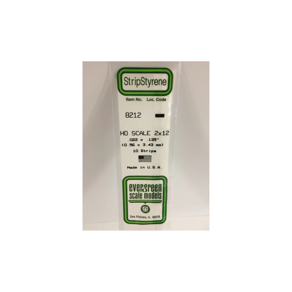 Evergreen 8212 HO Scale Styrene Strip 2 x 12 (10 Pack)