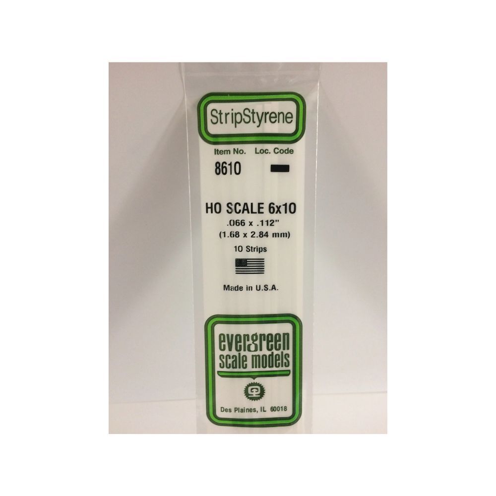 Evergreen 8610 HO Scale Styrene Strip 6 x 10 (10 Pack)