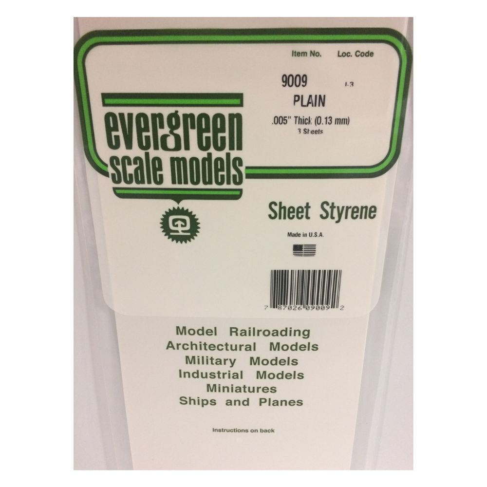 Evergreen 9009 White Styrene Sheet 6 x 12 in, .005 in Thick (3 Pack)