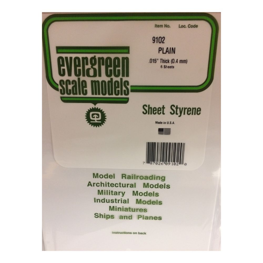 Evergreen 9015 White Styrene Sheet 6 x 12 in, .015 in Thick (3 Pack)