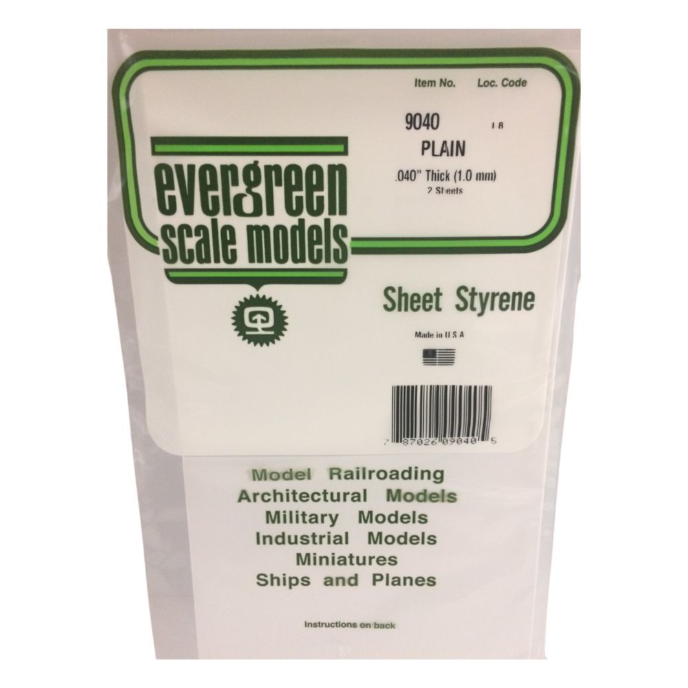 Evergreen 9040 White Styrene Sheet 6 x 12 in, .040 in Thick (2 Pack)