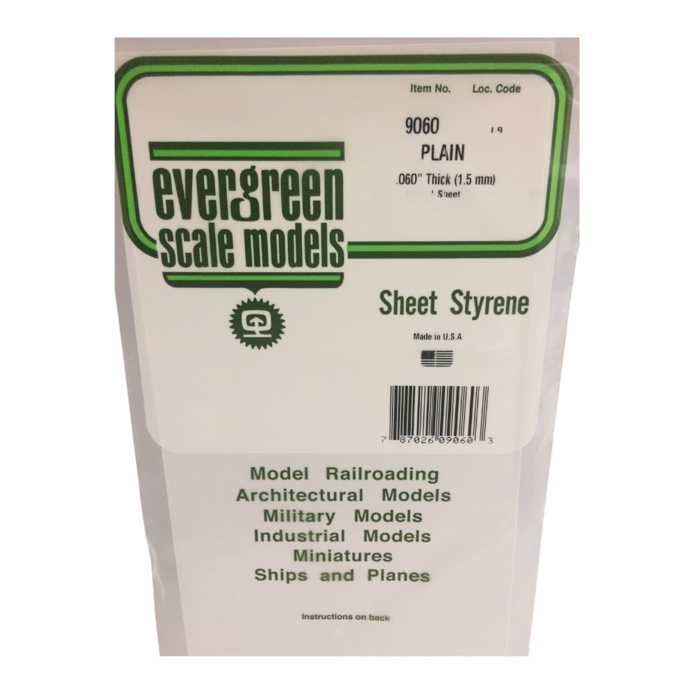Evergreen 9060 White Styrene Sheet 6 x 12 in, .060 in Thick (1 Sheet)