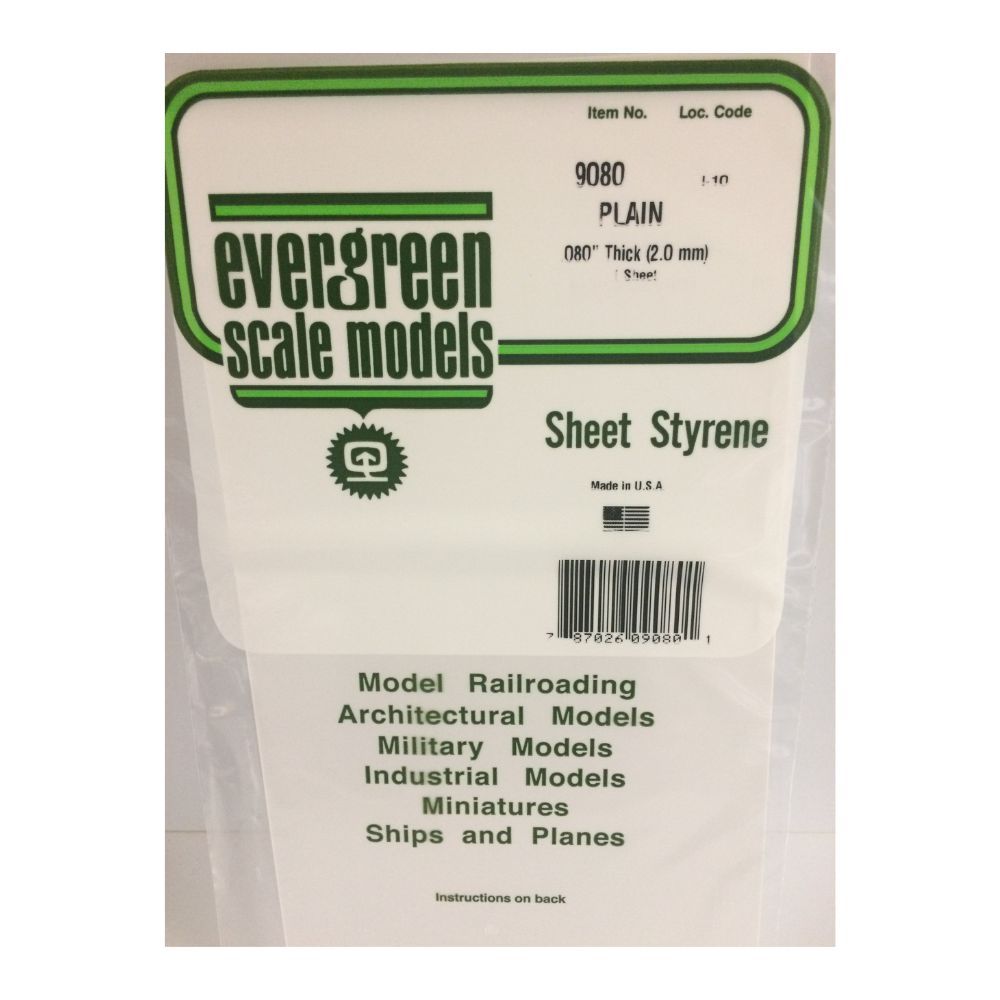 Evergreen 9080 White Styrene Sheet 6 x 12 in, .080 in Thick (1 Sheet)
