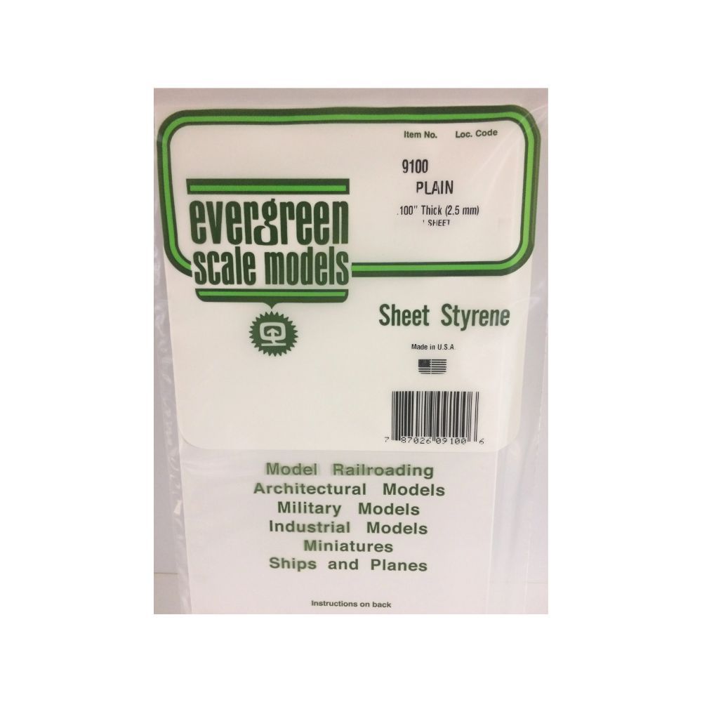 Evergreen 9100 White Styrene Sheet 6 x 12 in, 2.5 mm Thick (1 Sheet)