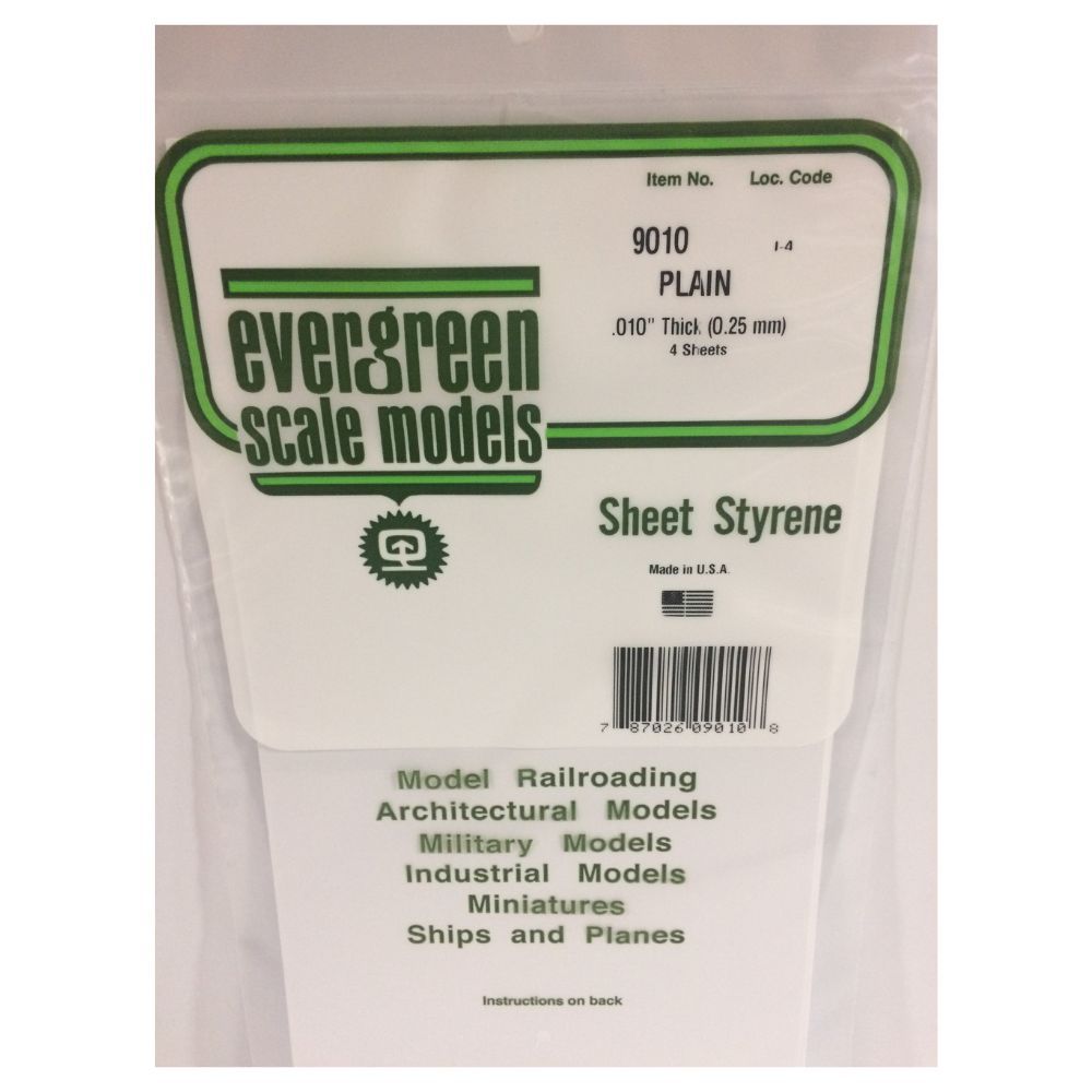 Evergreen 9101 White Styrene Sheet 8 x 21 in, .010 in Thick (8 Pack)