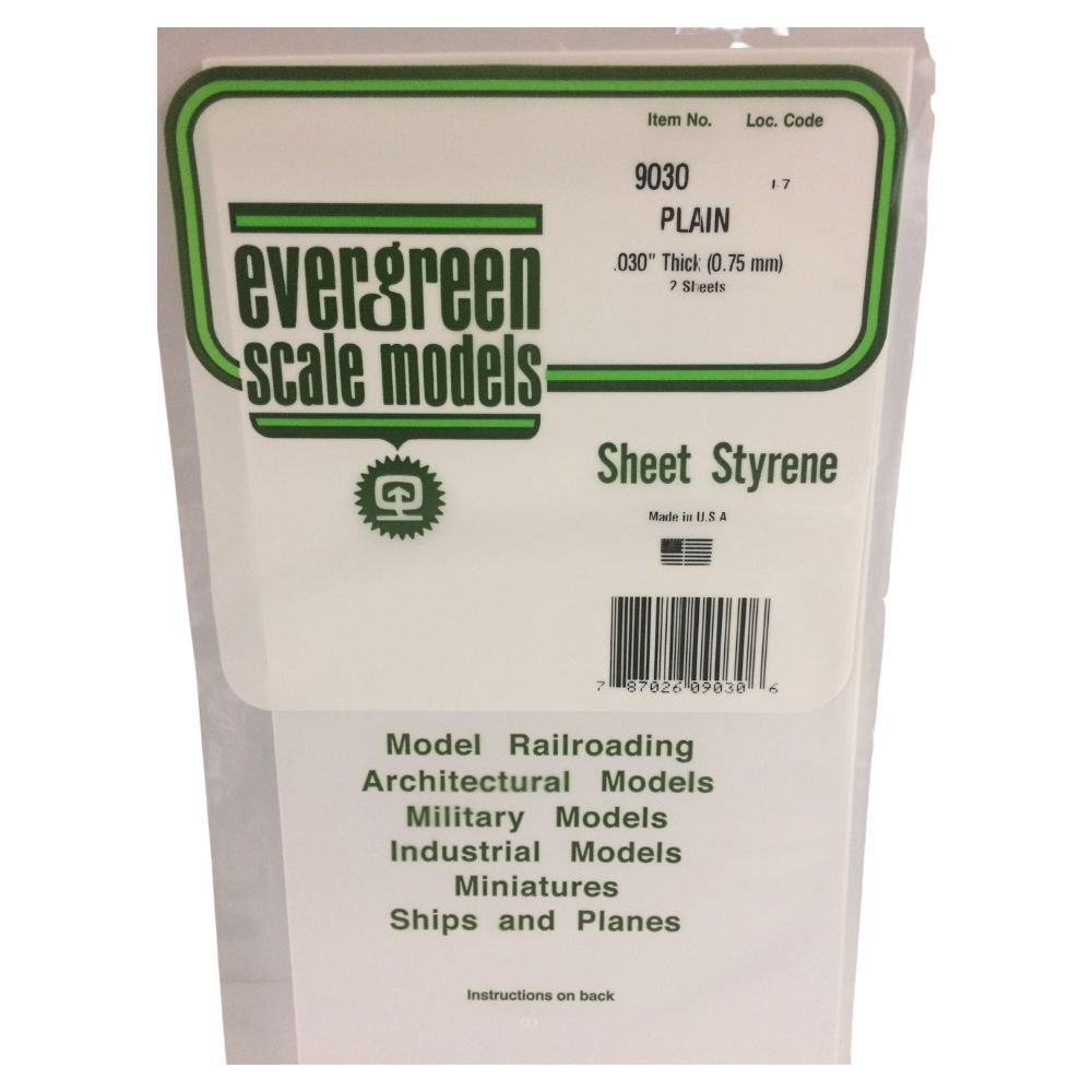 Evergreen 9104 White Styrene Sheet 8 x 21 in, .030 in Thick (4 Pack)