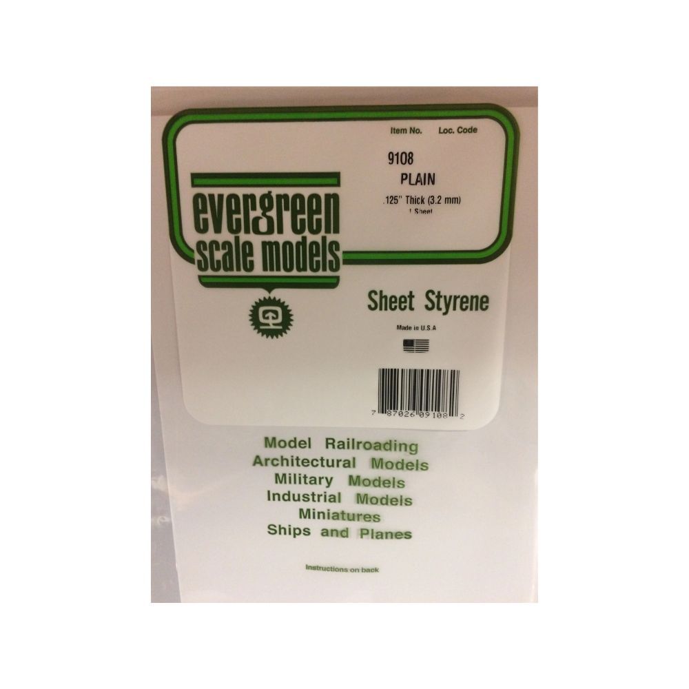 Evergreen 9108 White Styrene Sheet 8 x 21 in, .125 in Thick (1 Sheet)