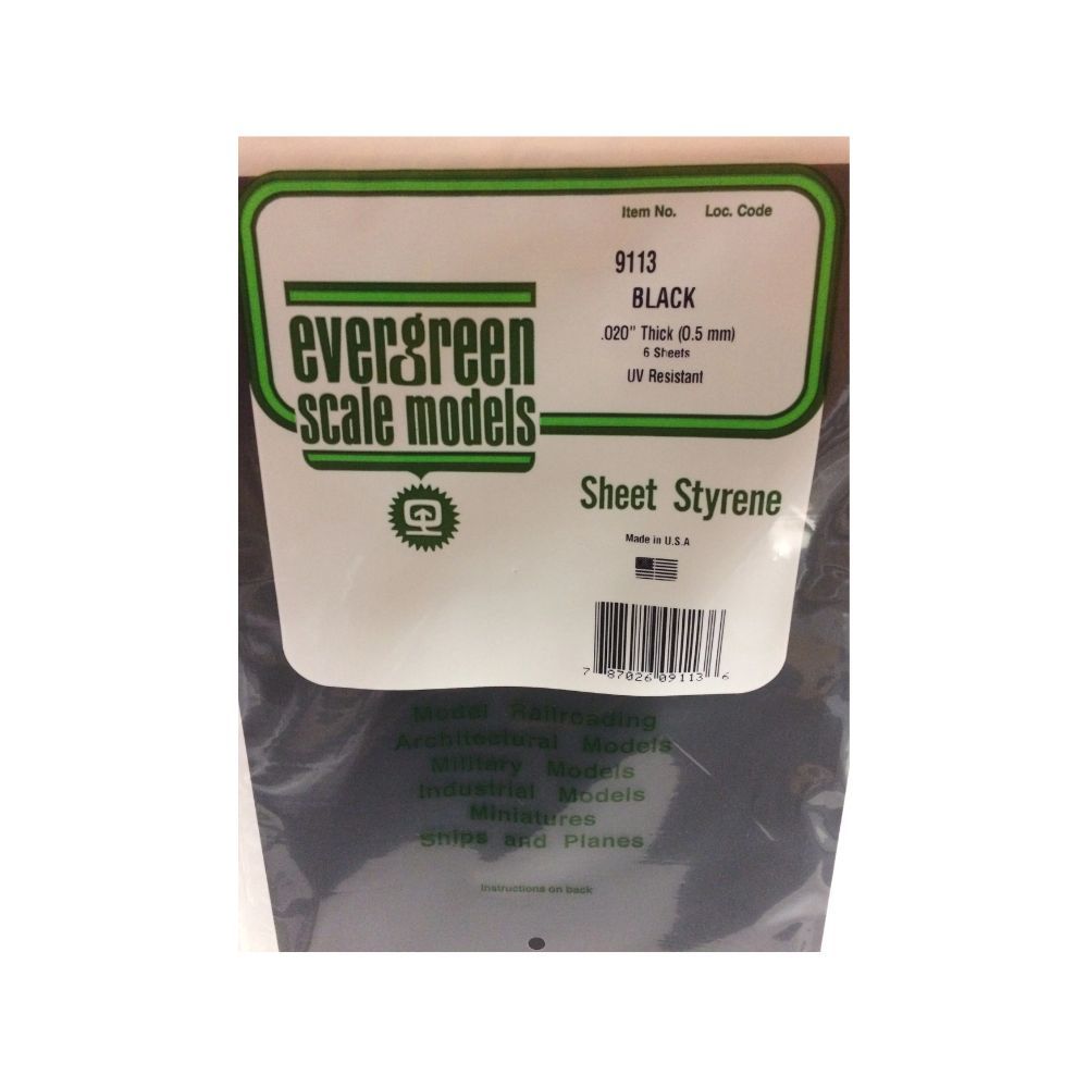 Evergreen 9113 Black Styrene Sheet 8 x 21 in, 0.50 mm Thick (6 Pack)