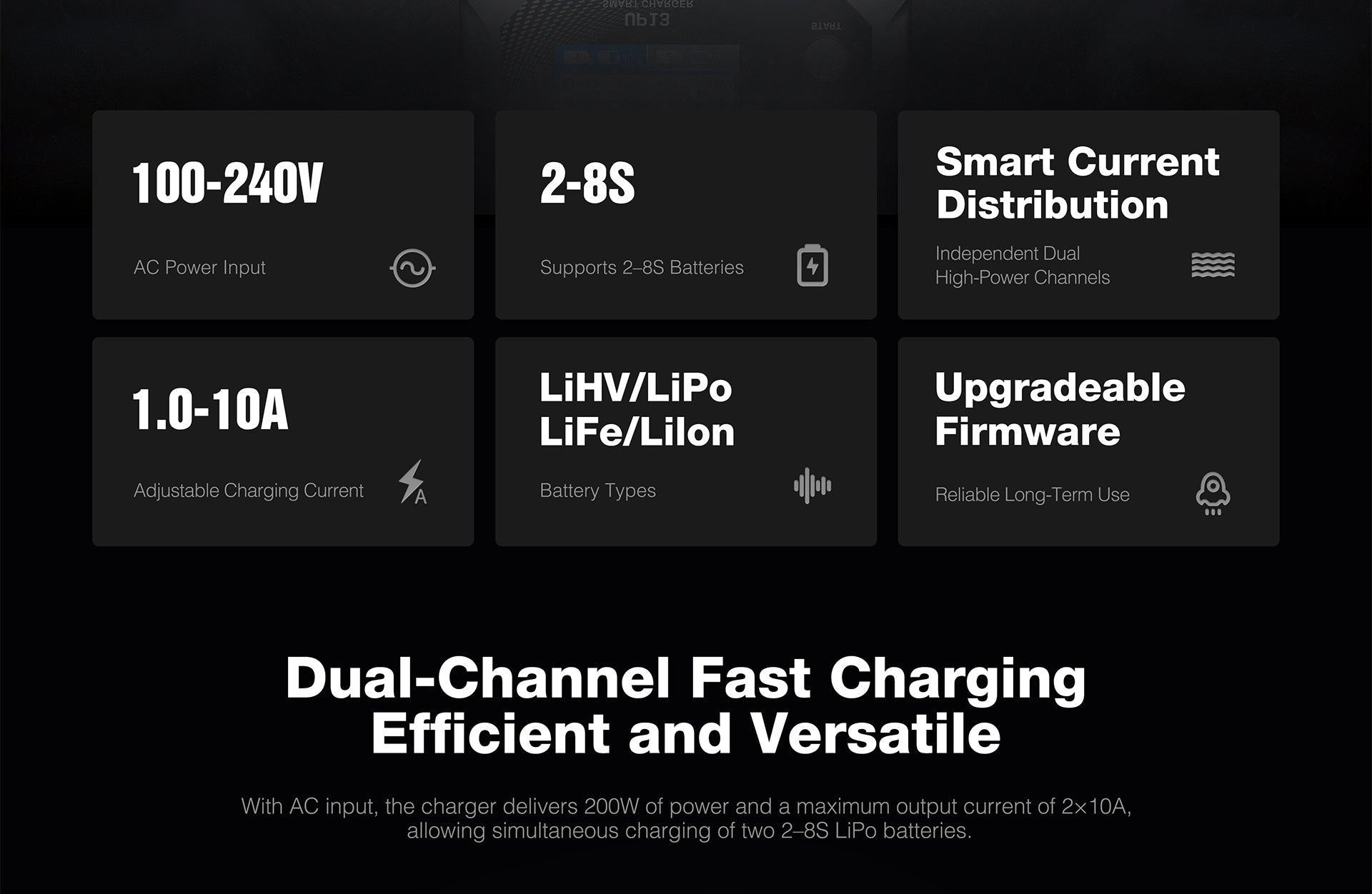 Ultra Power 13 200W, 10A Smart Dual Channel AC Charger