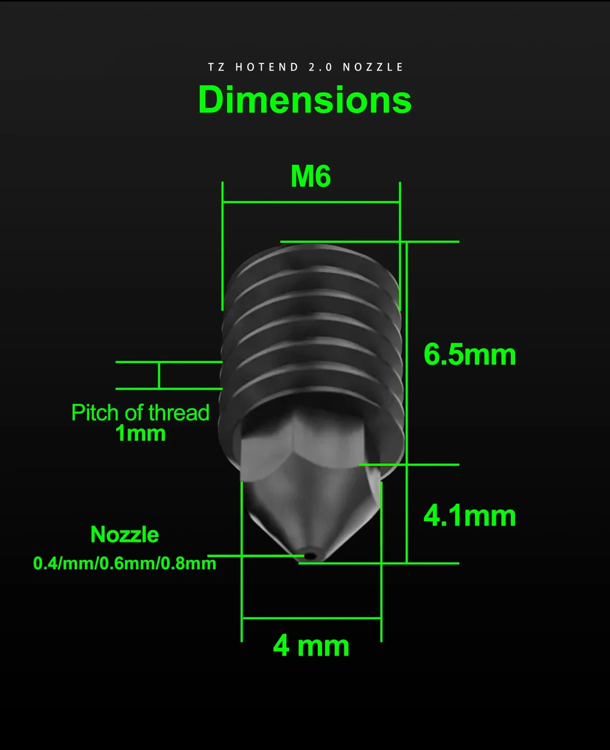 Anycubic M6 Hardened Steel Nozzle for TZ 1.0, 2.0, 3.0 style hotends\
