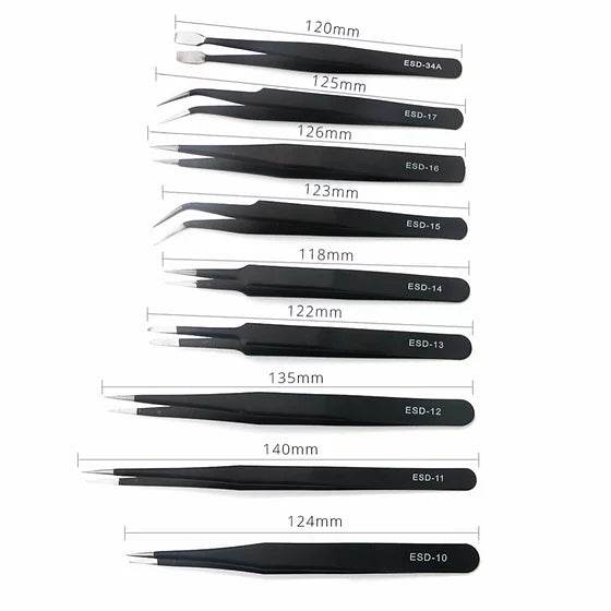 9 PIECE PRECISION TWEEZER SET W/BAG - Rising Sun FPV