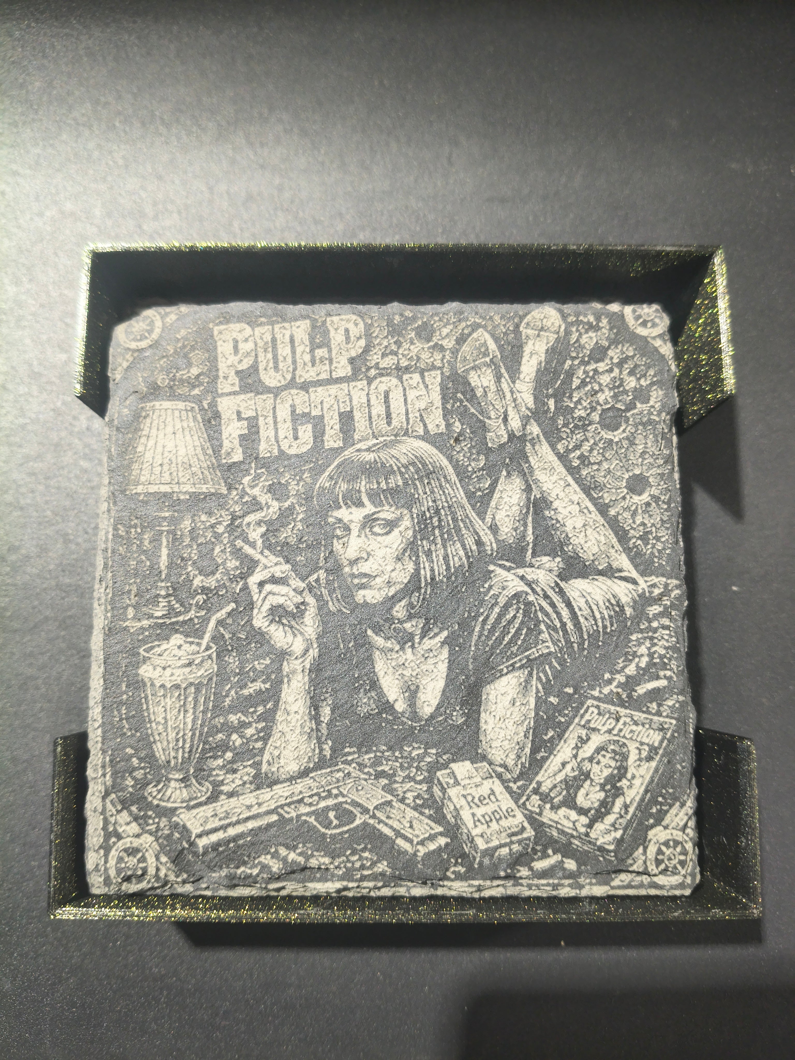 Laser etched slate coasters