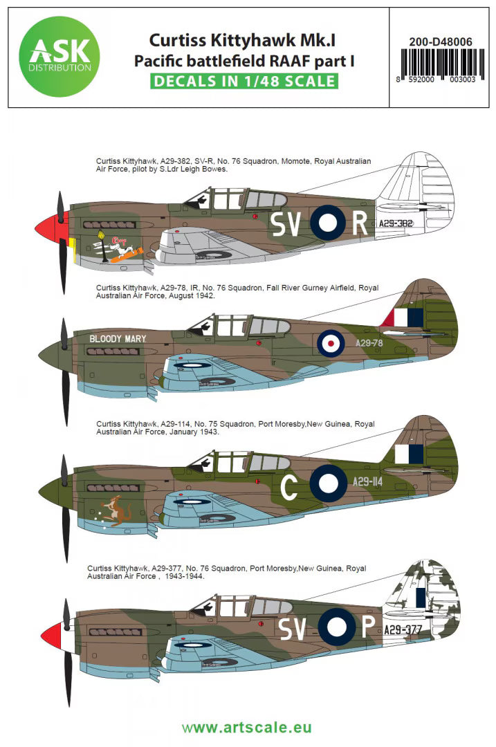 Curtiss Kittyhawk Mk.I Pacific Battlefield RAAF Part I (Decal)