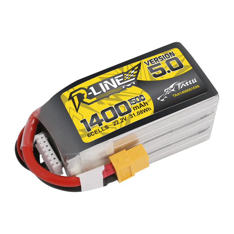 Tattu R-Line Version 5.0 1400mAh 22.2V 150C 6S1P Lipo Battery Pack With XT60 Plug - Rising Sun FPV