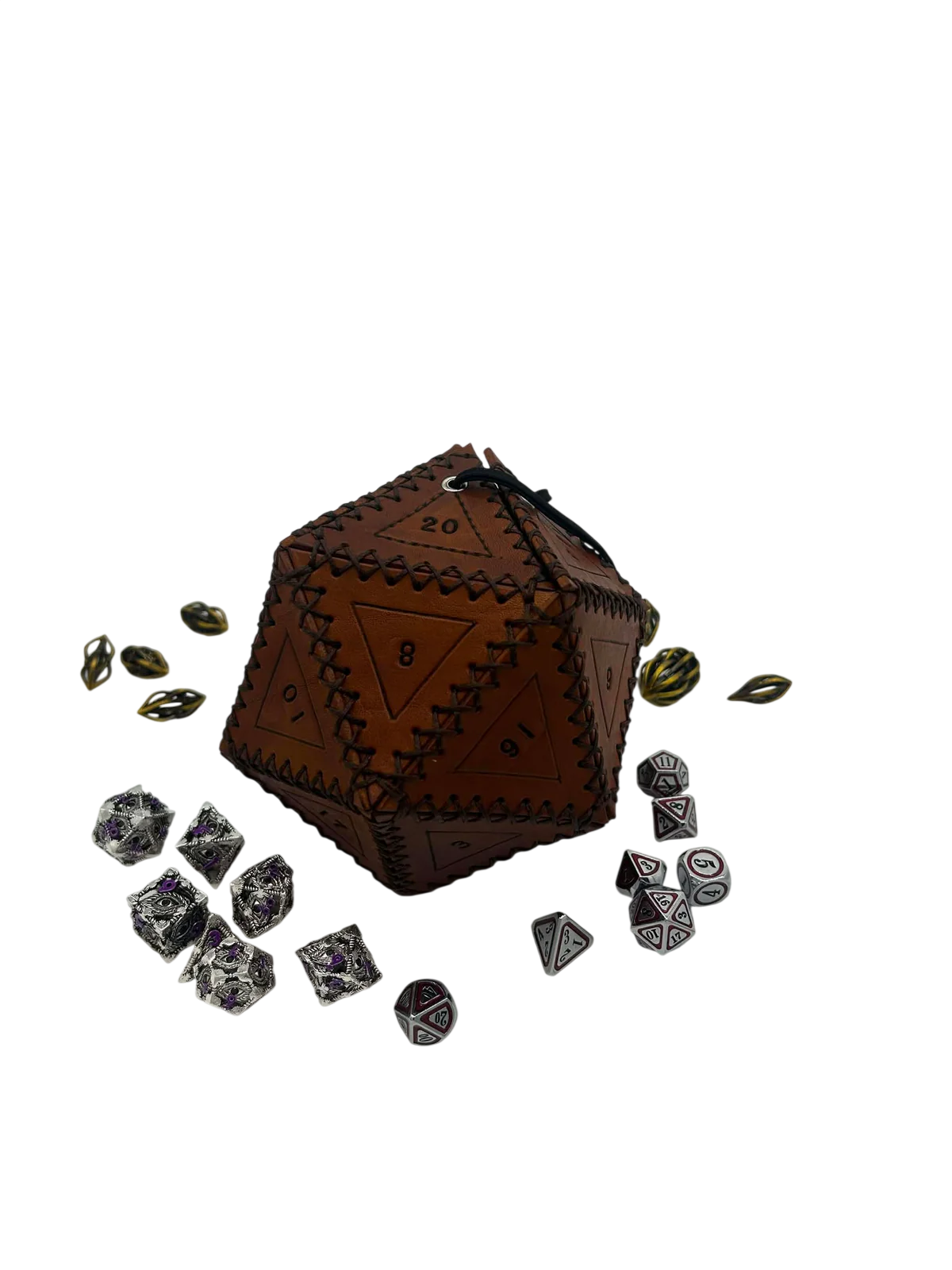 ATD Crafting – Hand-Stitched Leather D20 Dice Bag