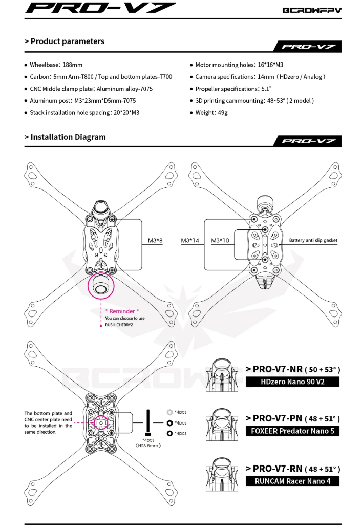 BCrow Pro V7 FPV Racing Frame 2026 Edition (HDZero)