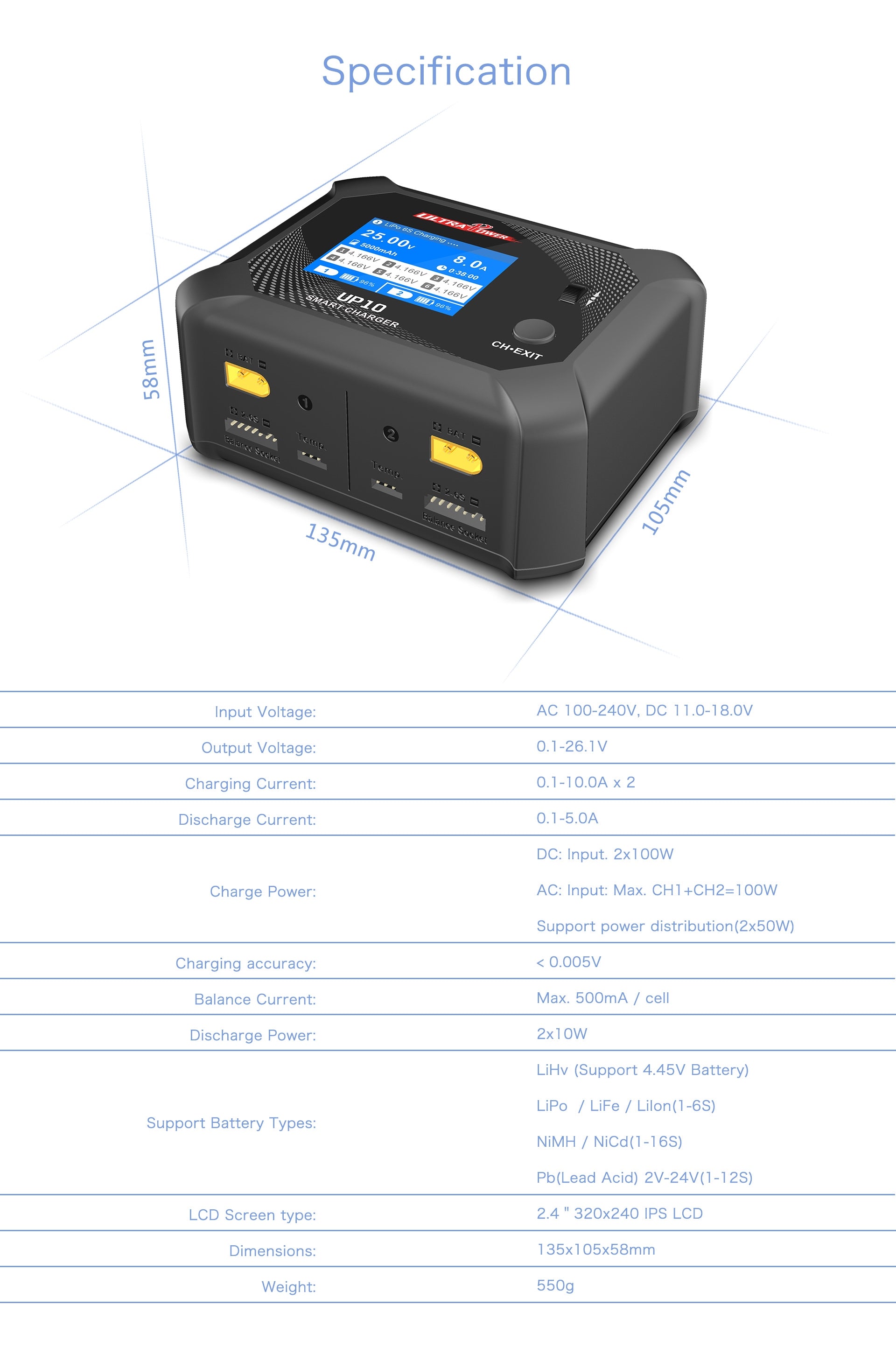 Ultra Power 10 200w Dual Output AC/DC Charger