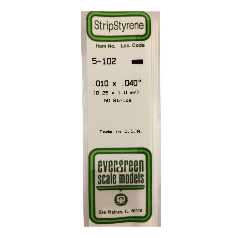 Evergreen 102 Styrene Strip .010 x .040 in (10 Pack)