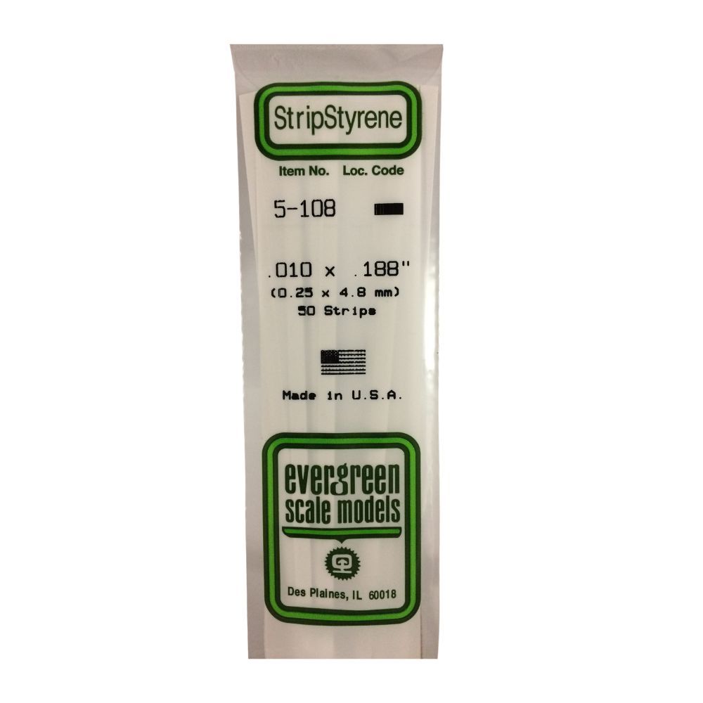 Evergreen 108 Styrene Strip .010 x .188 in (10 Pack)