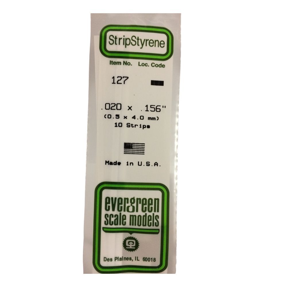 Evergreen 127 Styrene Strip .020 x .156 in (10 Pack)