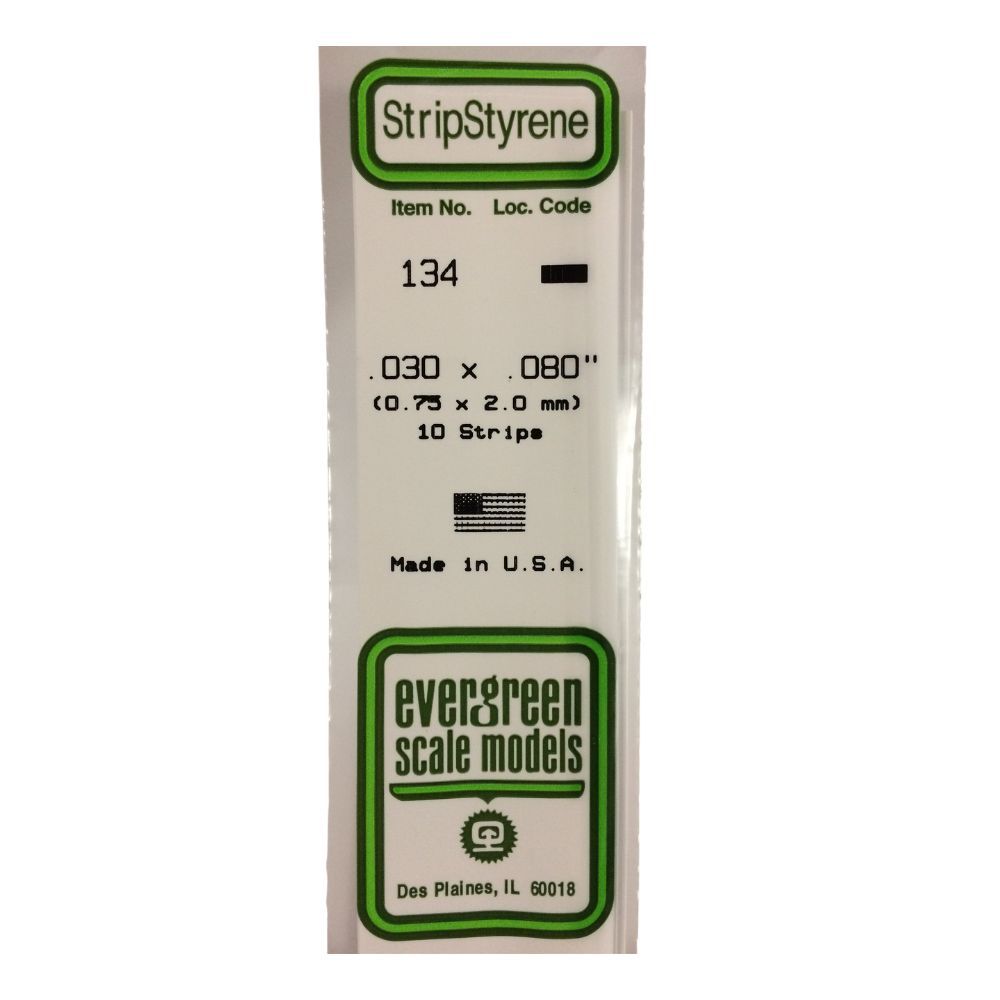 Evergreen 134 Styrene Strip .030 x .080 in (10 Pack)