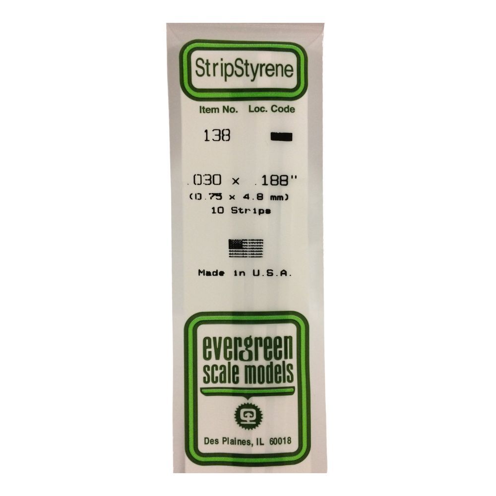 Evergreen 138 Styrene Strip .030 x .188 in (10 Pack)