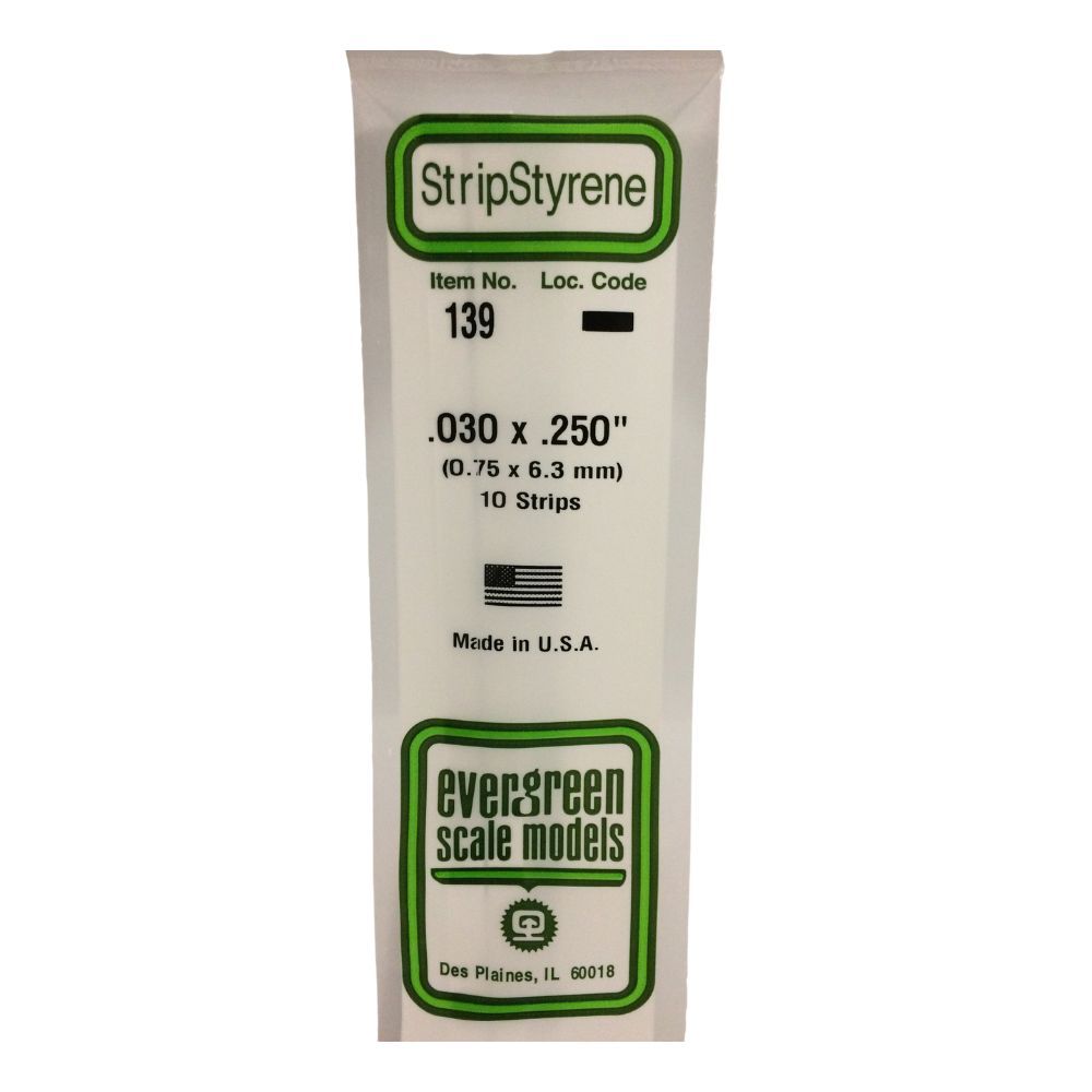 Evergreen 139 Styrene Strip .030 x .250 in (10 Pack)