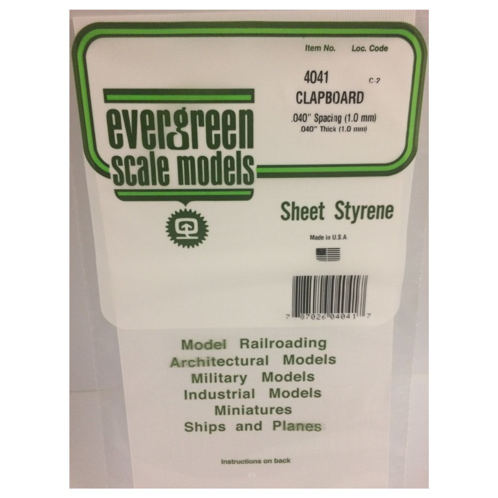 Evergreen 14041 Styrene Clapboard Siding, .040 in Spacing, 12 x 24 in