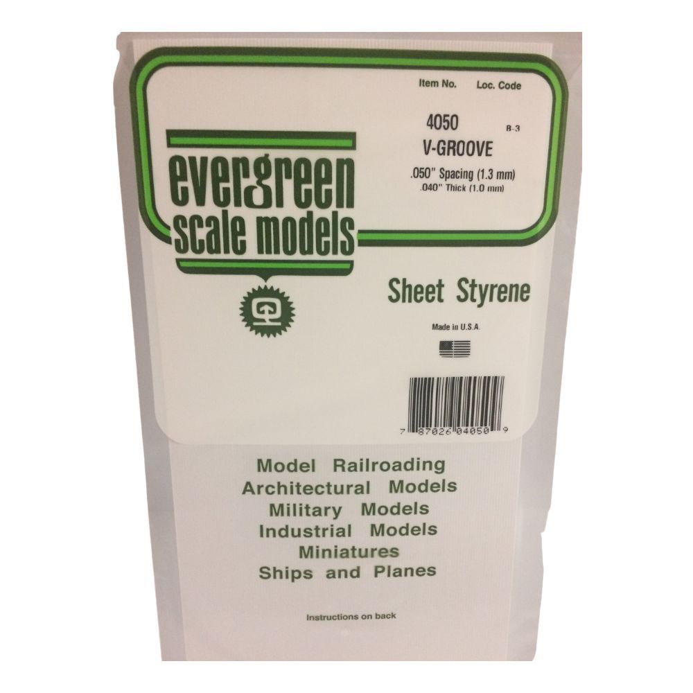 Evergreen 14050 Styrene V-Groove Siding, .050 in Spacing, 12 x 24 in