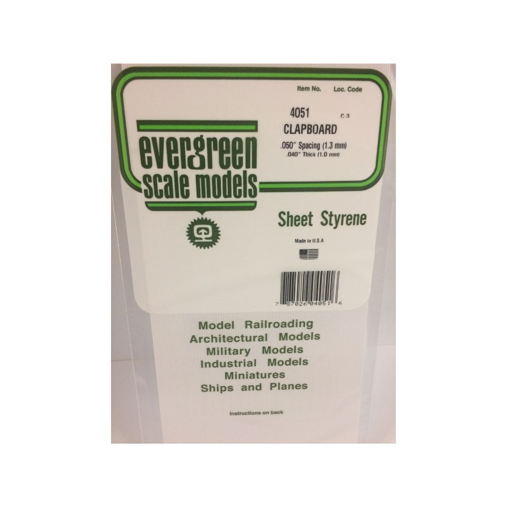 Evergreen 14051 Styrene Clapboard Siding, .050 in Spacing, 12 x 24 in