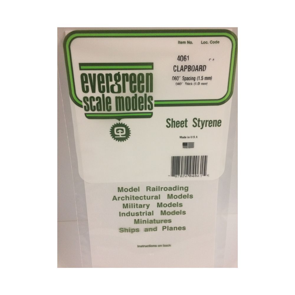 Evergreen 14061 Styrene Clapboard Siding, .060 in Spacing, 12 x 24 in