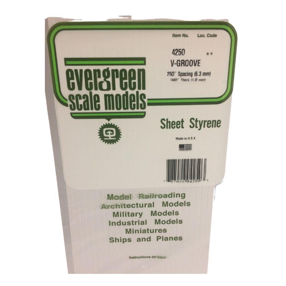 Evergreen 14250 Styrene V-Groove Siding, .250 in Spacing, 12 x 24 in