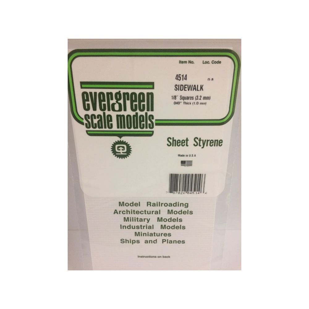 Evergreen 14514 Styrene Sidewalk Sheet, 1/8 in Squares, 12 x 24 in