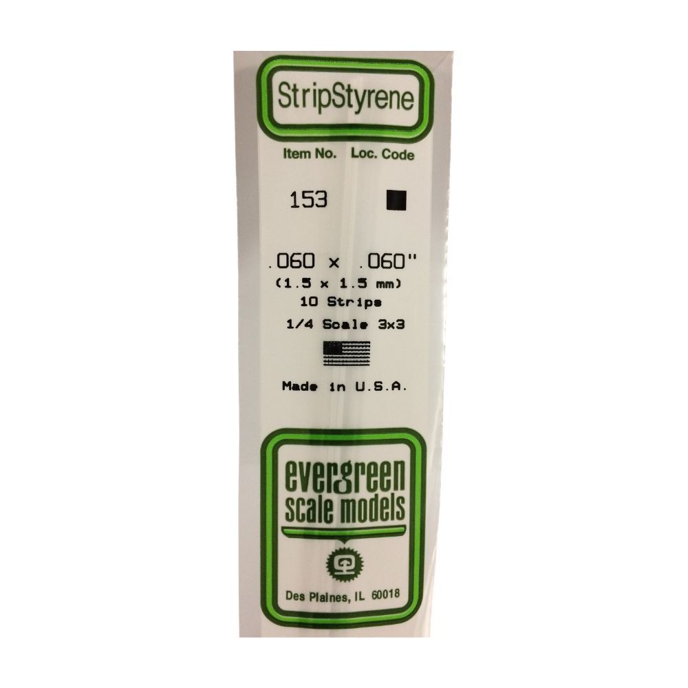 Evergreen 153 Styrene Strip .060 x .060 in (10 Pack)