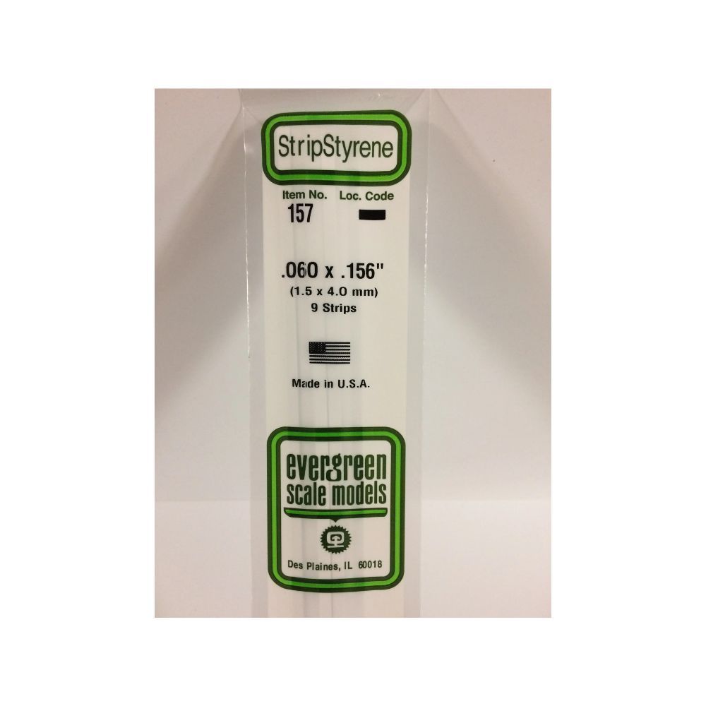 Evergreen 157 Styrene Strip .060 x .156 in (9 Pack)