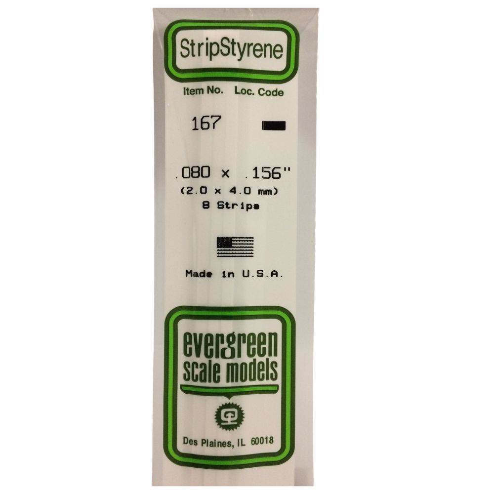 Evergreen 167 Styrene Strip .080 x .156 in (8 Pack)