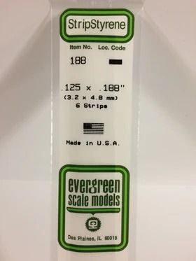 Evergreen 188 Styrene Strip .125 x .188 in (6 Pack)