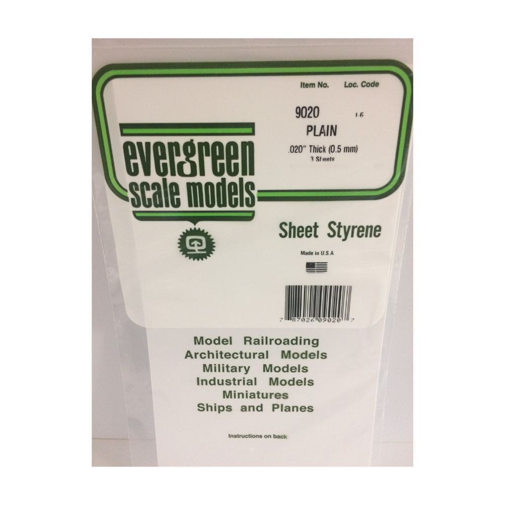 Evergreen 19020 White Styrene Sheet 12 x 24 in, .020 in Thick (12 Pack)