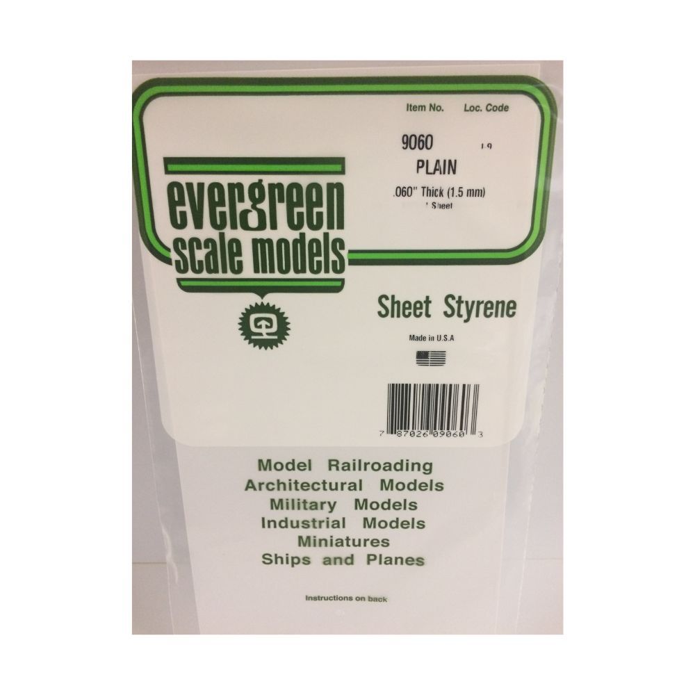 Evergreen 19060 White Styrene Sheet 12 x 24 in, .060 in Thick (4 Pack)