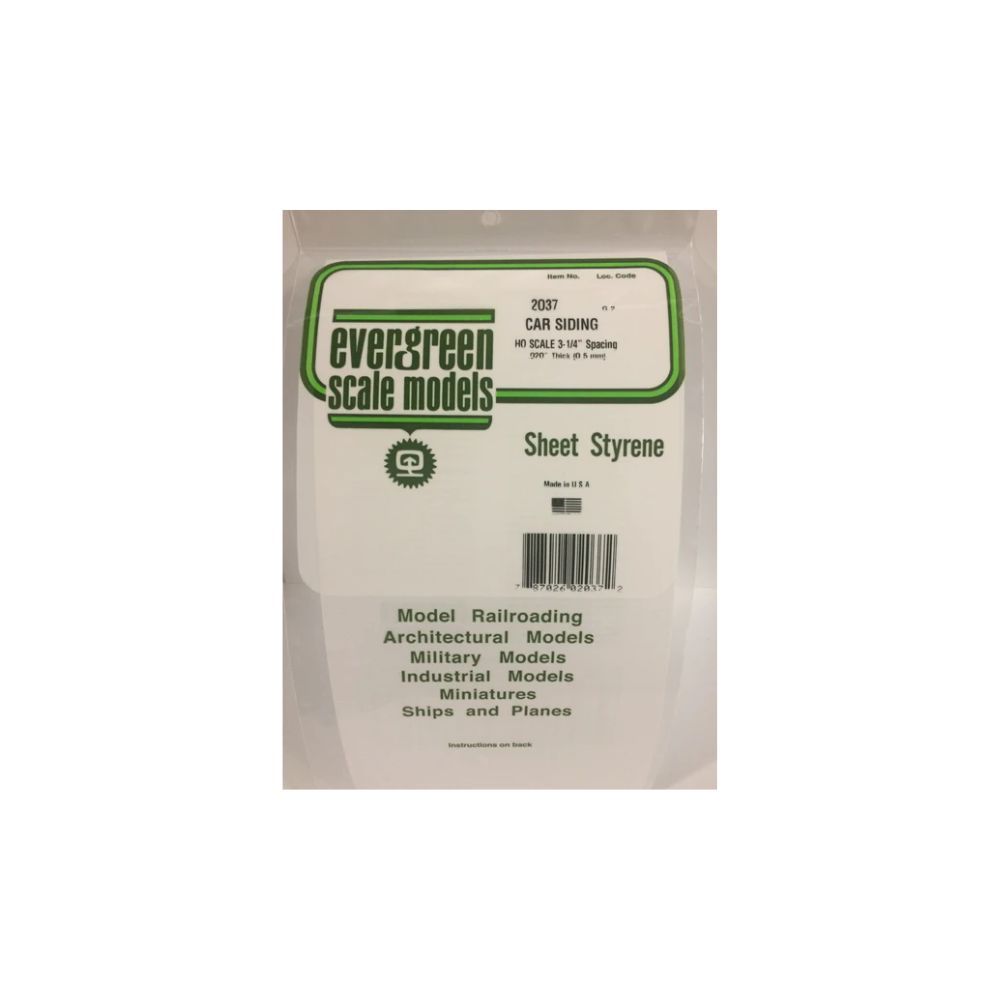 Evergreen 2037 Styrene Car Siding HO Scale, 6 x 12 in