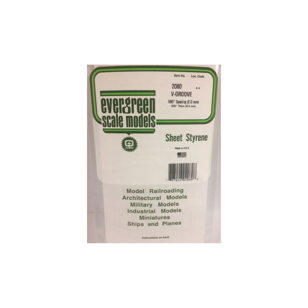 Evergreen 2080 Styrene V-Groove Siding, .080 in Spacing, 6 x 12 in