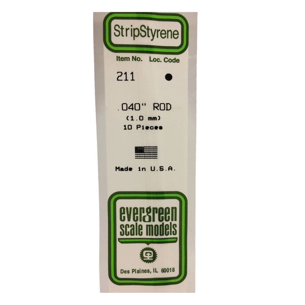 Evergreen 211 Styrene Rod .040 in (10 Pack)