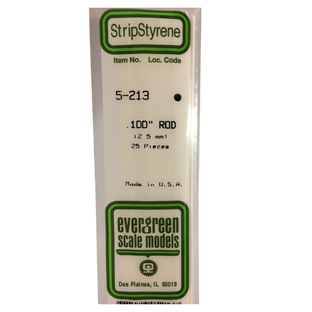 Evergreen 213 Styrene Rod .100 in (5 Pack)